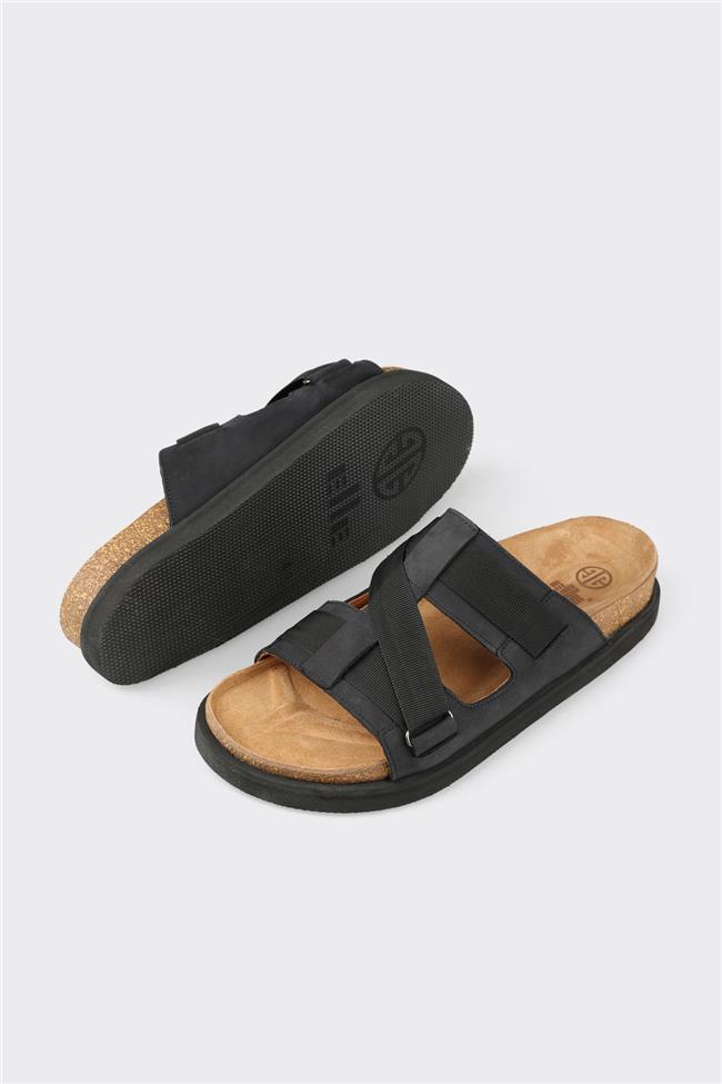 Siyah Deri Erkek Günlük Terlik