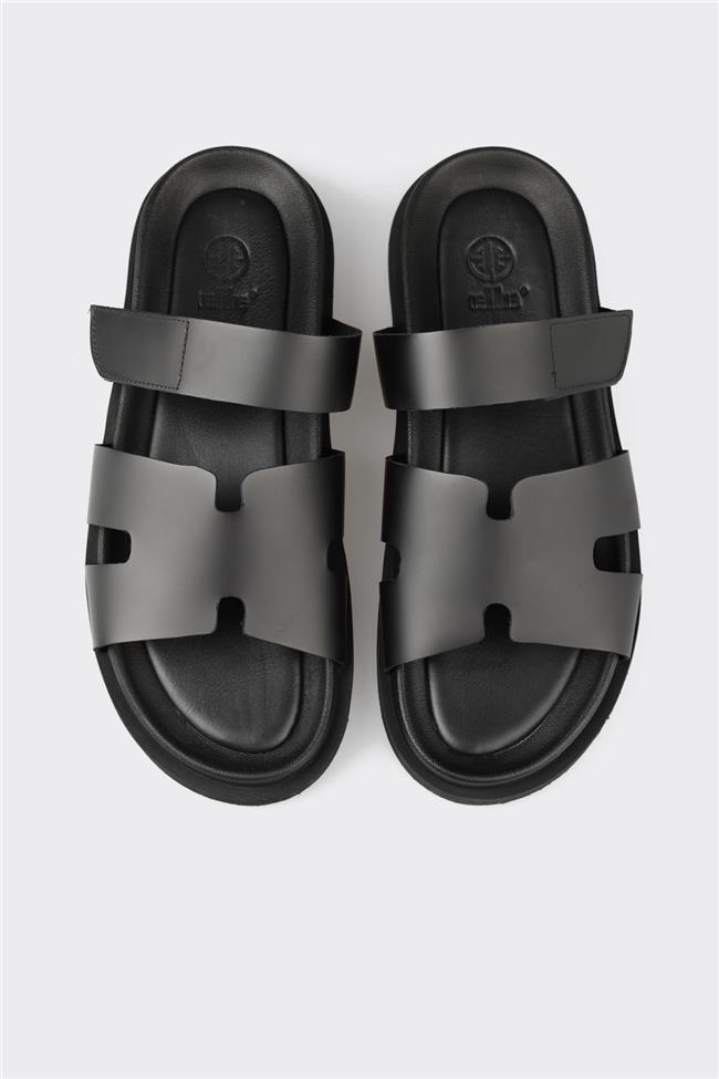 Siyah Deri Erkek Günlük Terlik