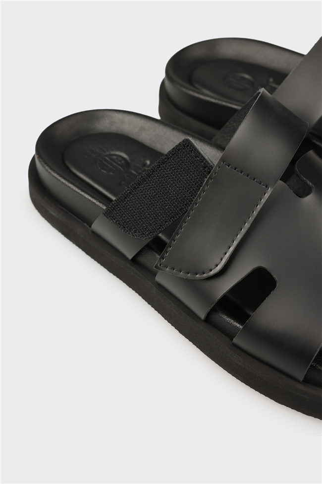 Siyah Deri Erkek Günlük Terlik