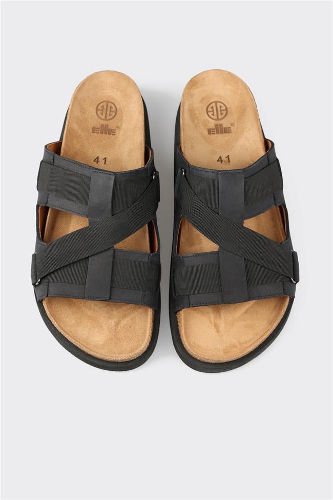 Siyah Deri Erkek Günlük Terlik