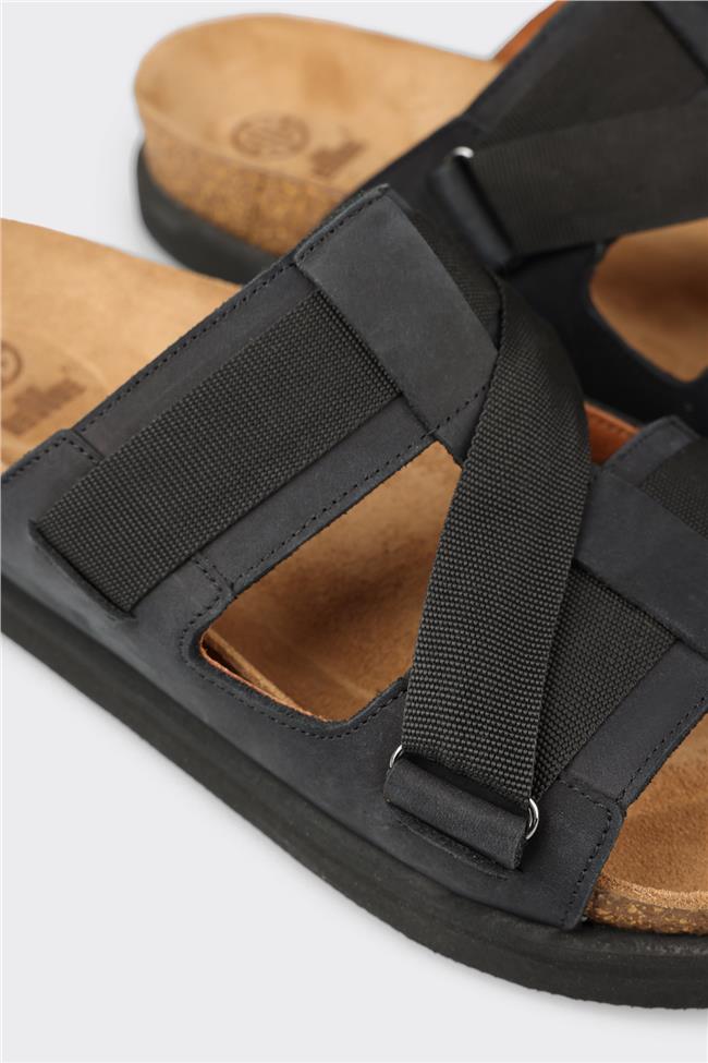 Siyah Deri Erkek Günlük Terlik