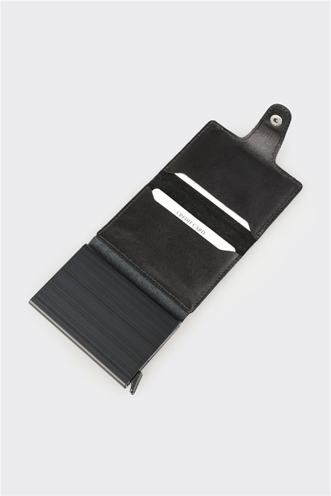 Siyah Deri Erkek Kartlık