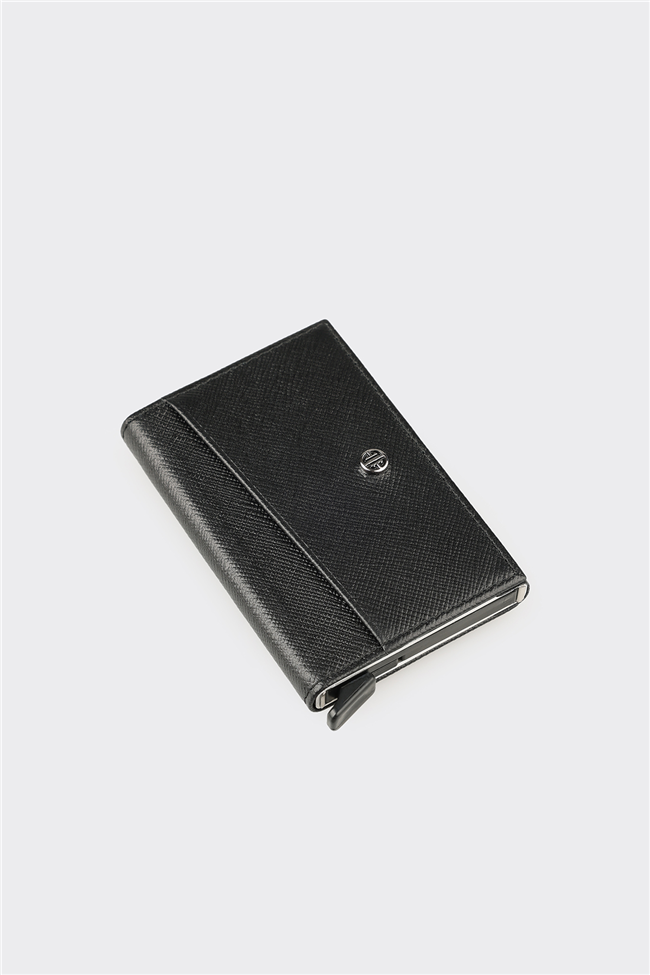 Siyah Deri Erkek Kartlık