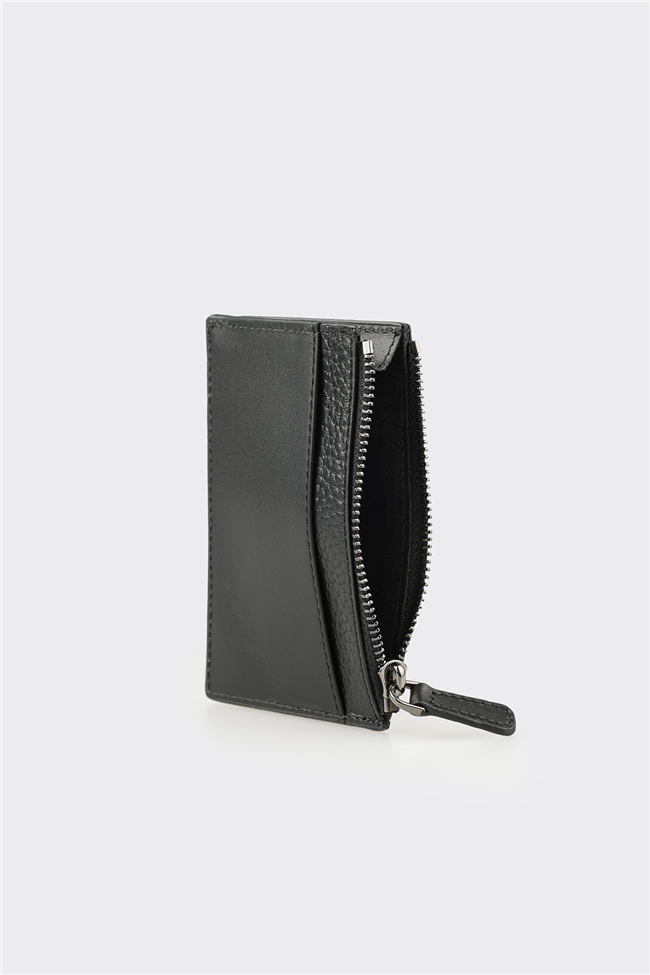 Siyah Deri Erkek Kartlık