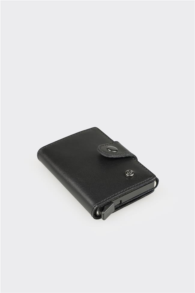 Siyah Deri Erkek Kartlık