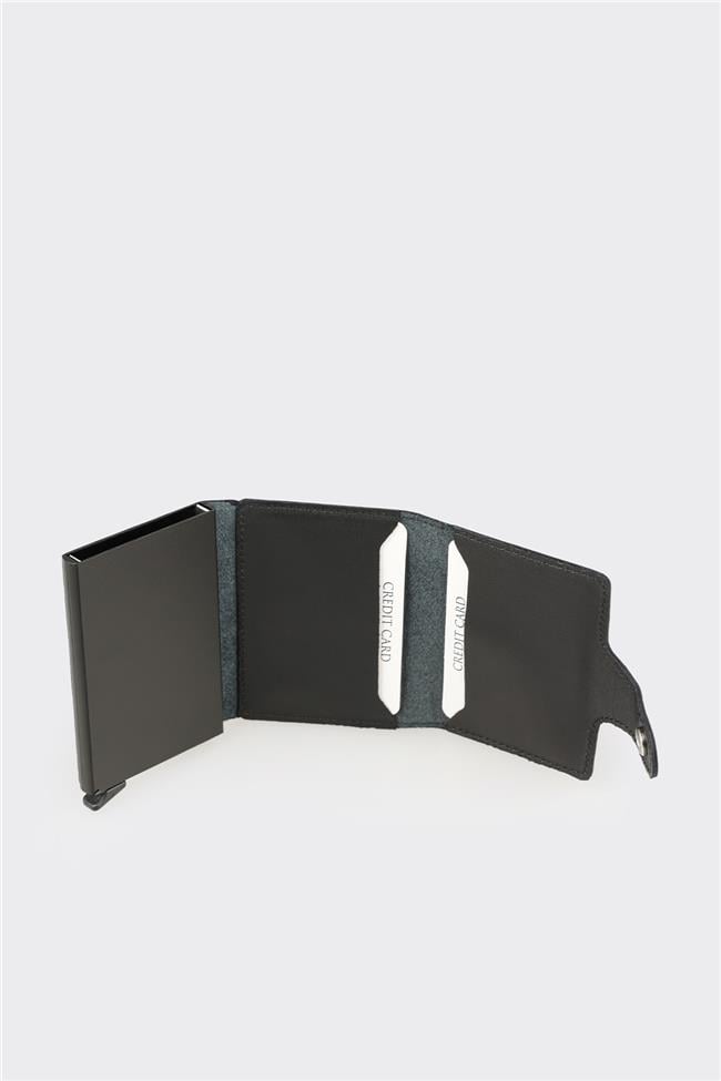 Siyah Deri Erkek Kartlık