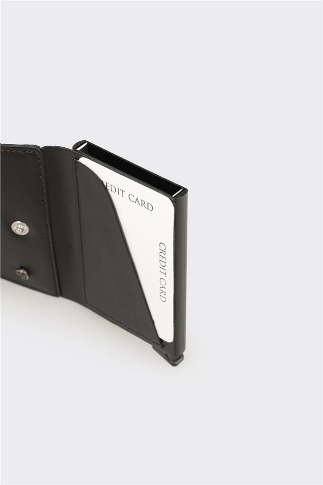 Siyah Deri Erkek Kartlık