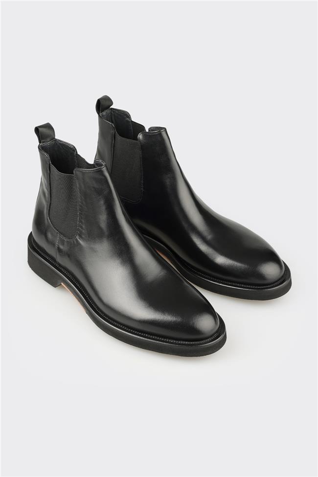 Siyah Deri Erkek Klasik Bot