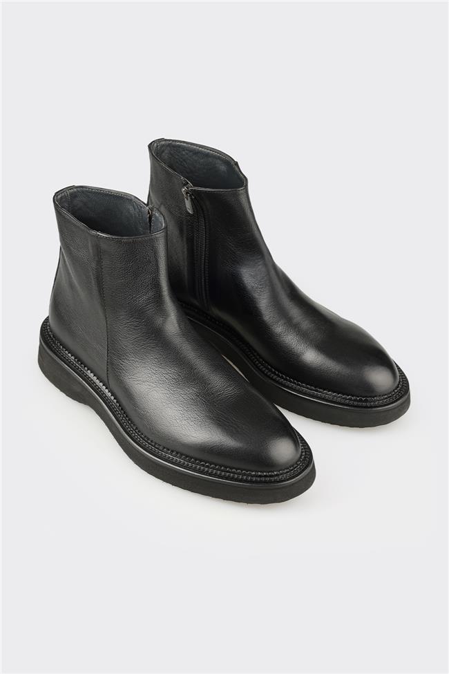 Siyah Deri Erkek Klasik Bot