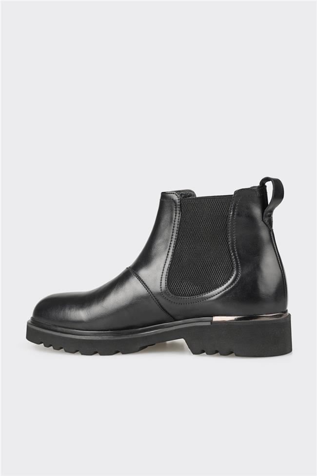 Siyah Deri Erkek Klasik Bot