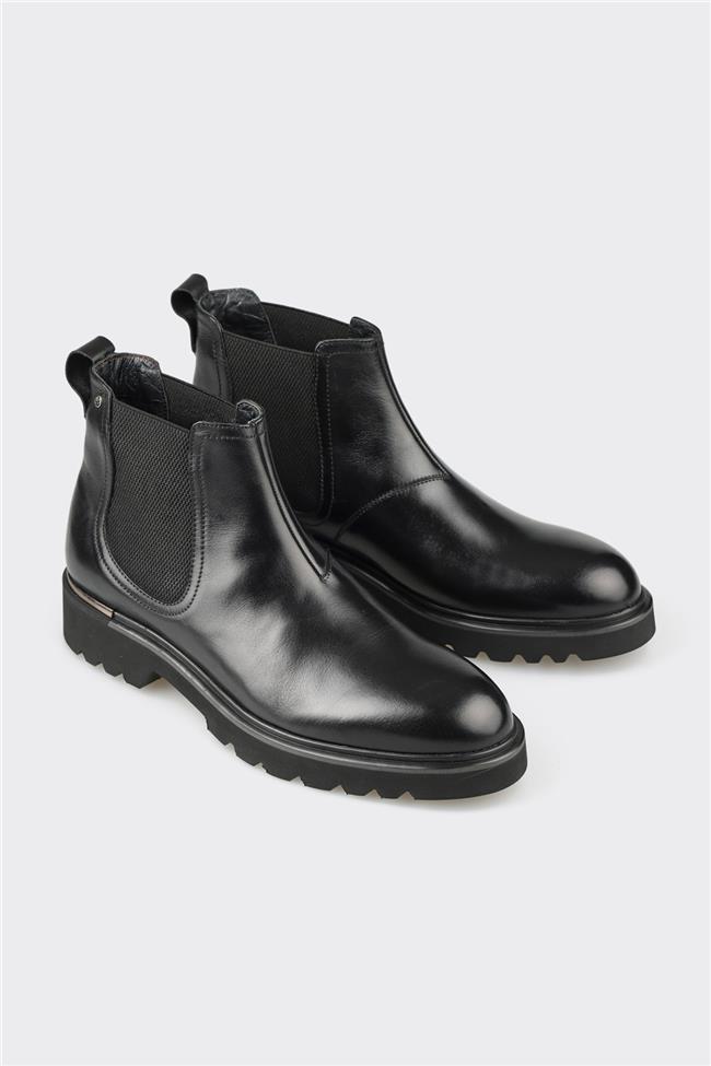 Siyah Deri Erkek Klasik Bot