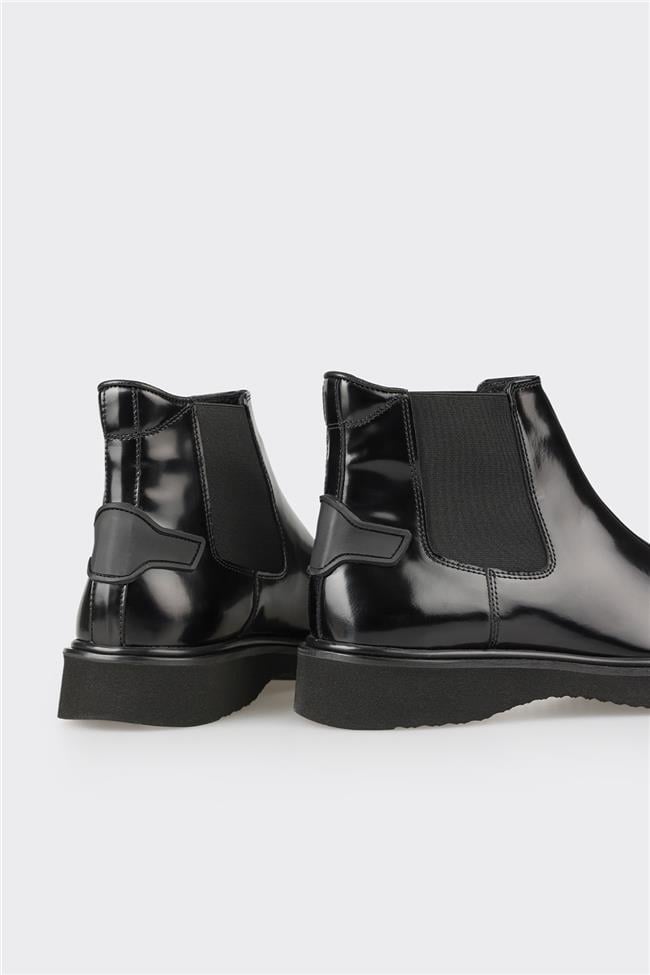 Siyah Deri Erkek Klasik Bot