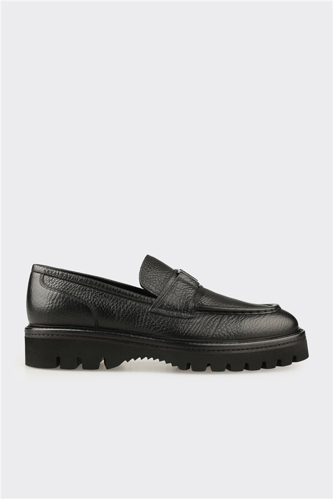 Siyah Deri Erkek Klasik Loafer
