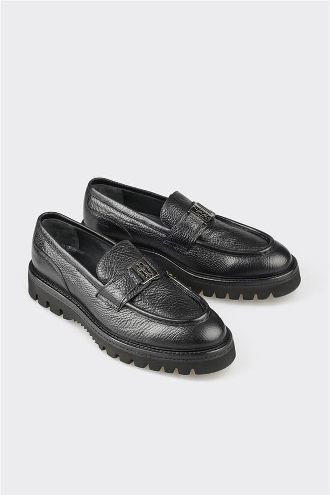 Siyah Deri Erkek Klasik Loafer