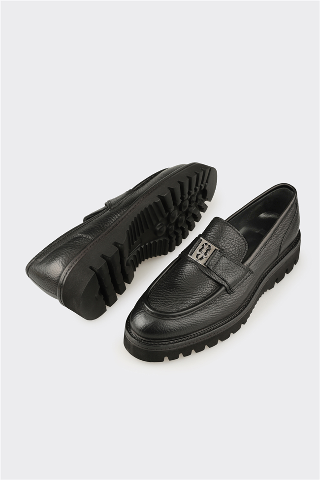 Siyah Deri Erkek Klasik Loafer