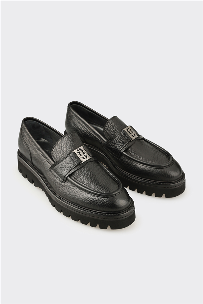 Siyah Deri Erkek Klasik Loafer