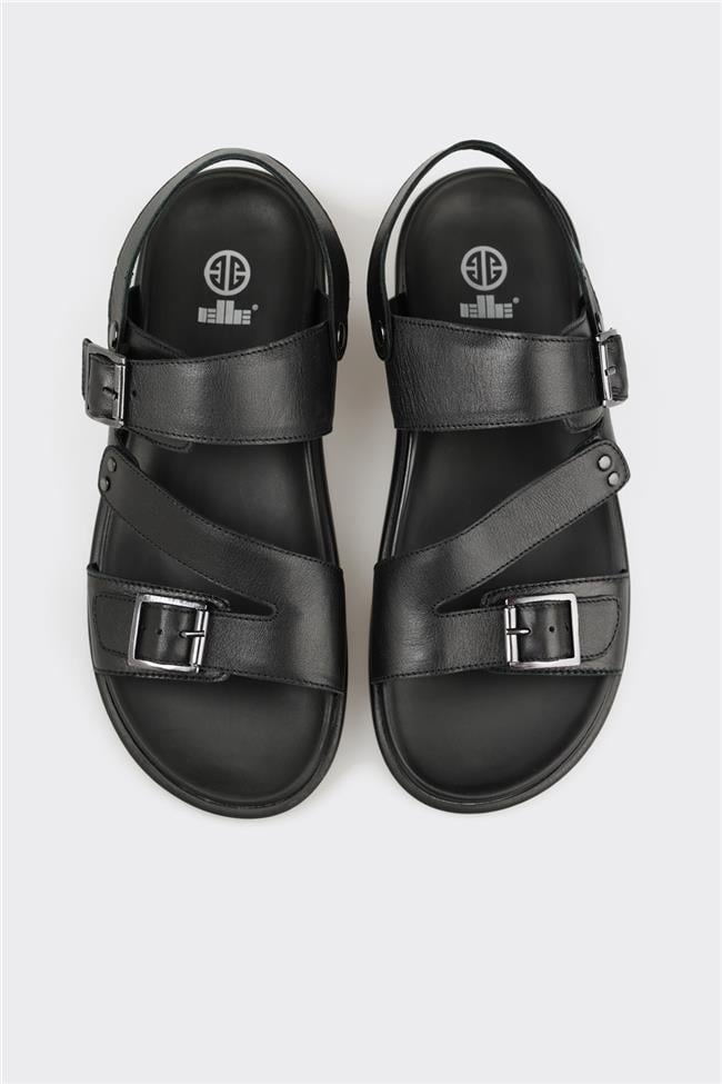 Siyah Deri Erkek Sandalet