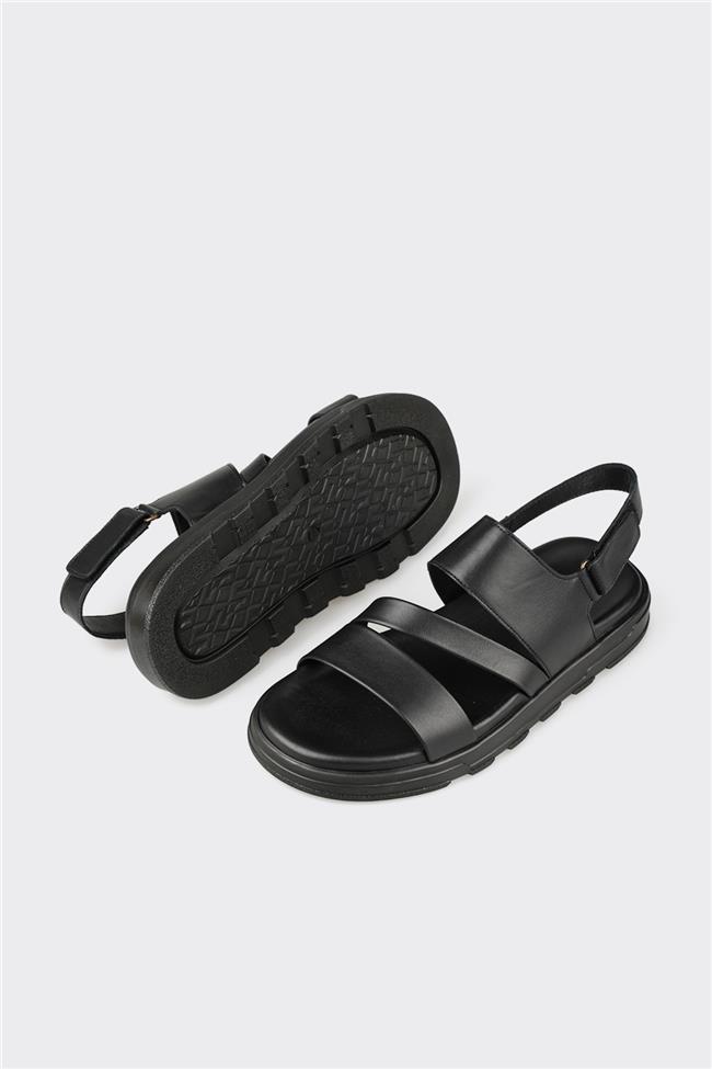 Siyah Deri Erkek Sandalet