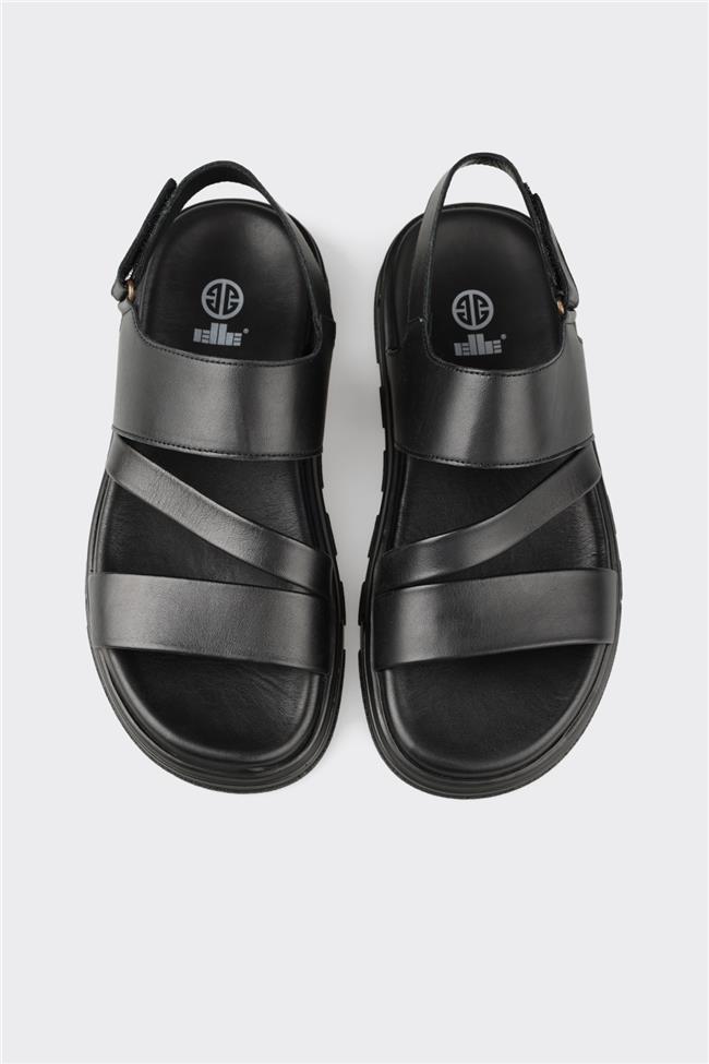 Siyah Deri Erkek Sandalet