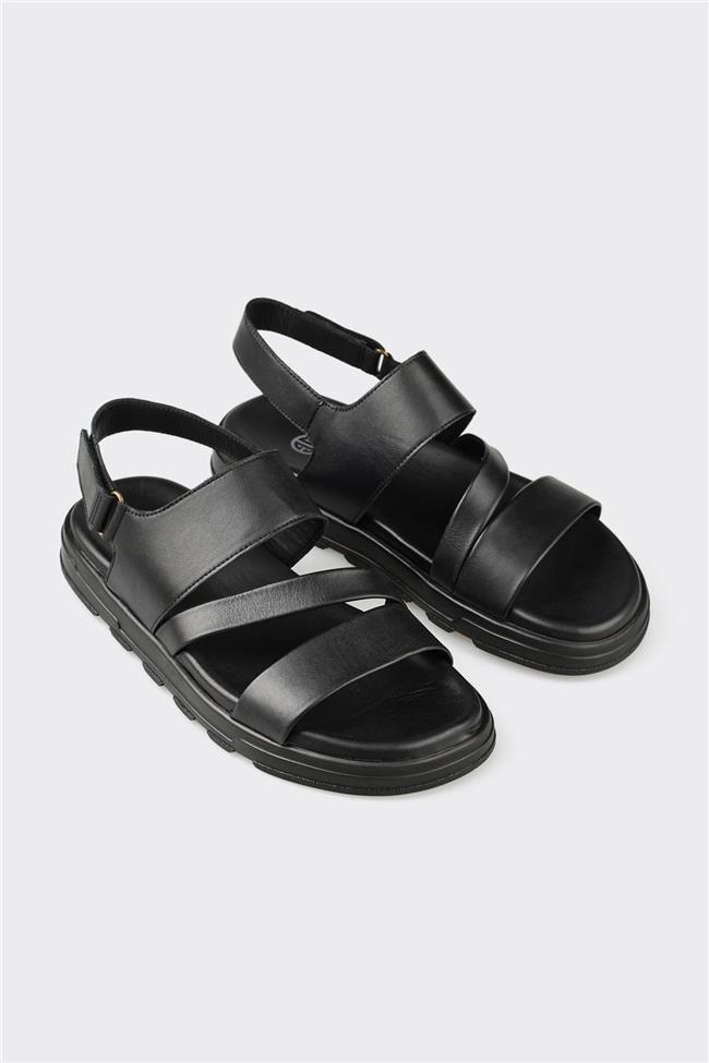 Siyah Deri Erkek Sandalet