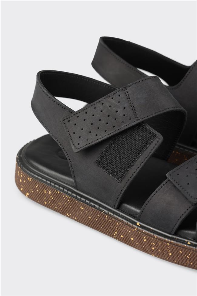 Siyah Deri Erkek Sandalet