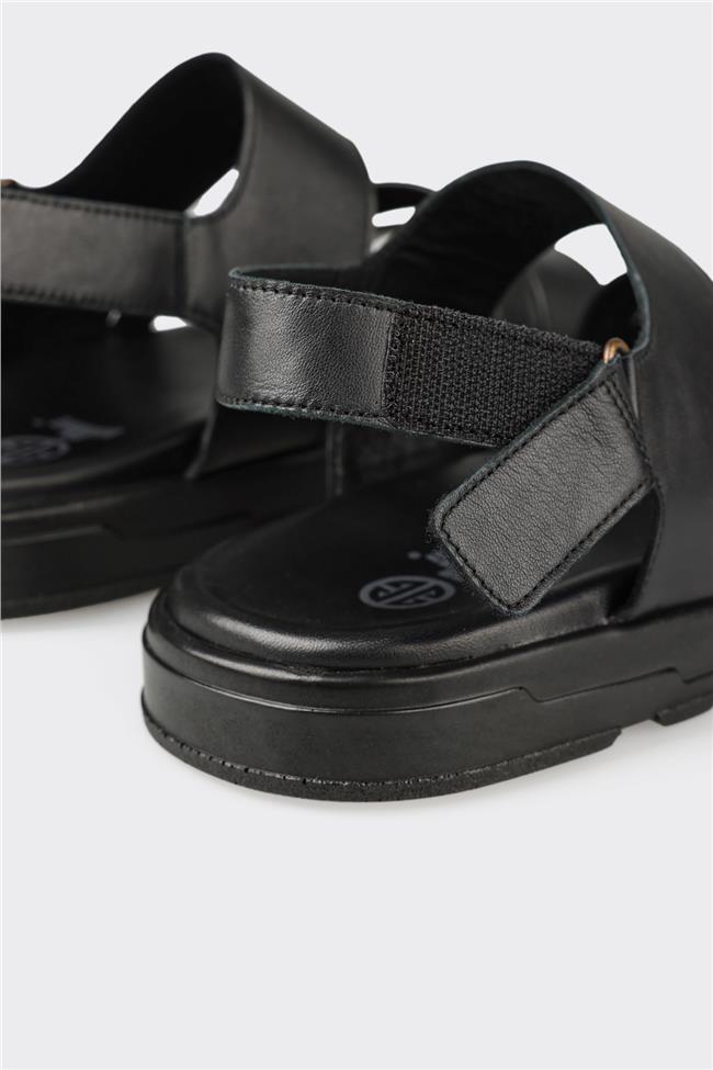 Siyah Deri Erkek Sandalet