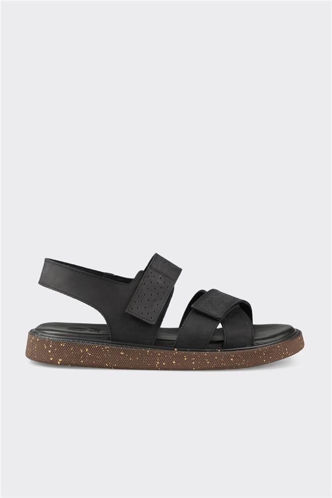 Siyah Deri Erkek Sandalet