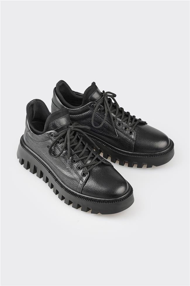 Siyah Deri Erkek Spor Ayakkabı