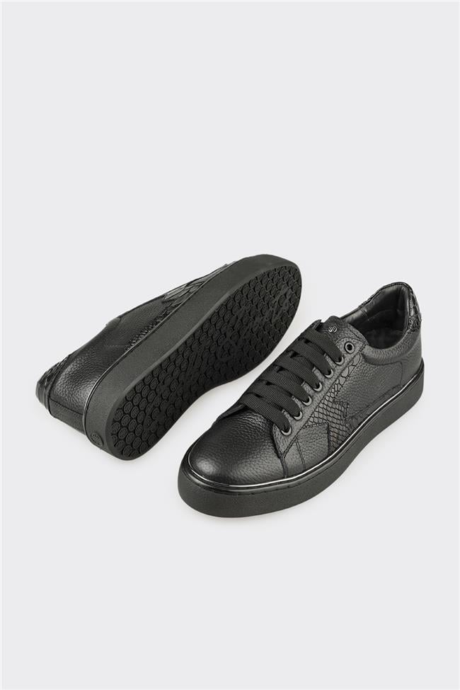 Siyah Deri Erkek Spor Ayakkabı