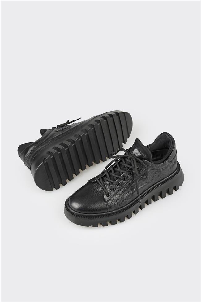 Siyah Deri Erkek Spor Ayakkabı