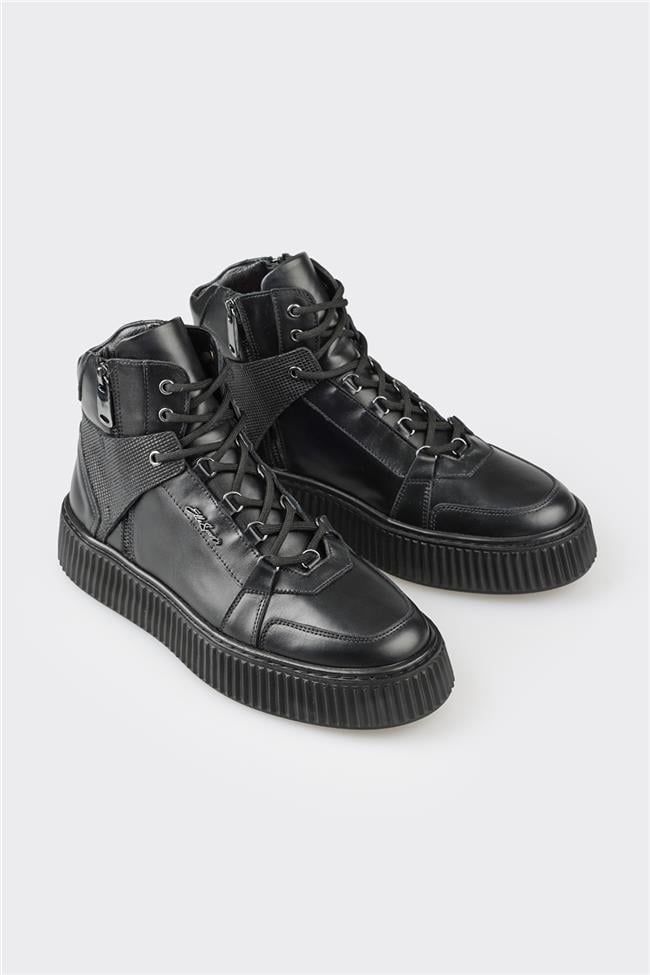 Siyah Deri Erkek Spor Bot