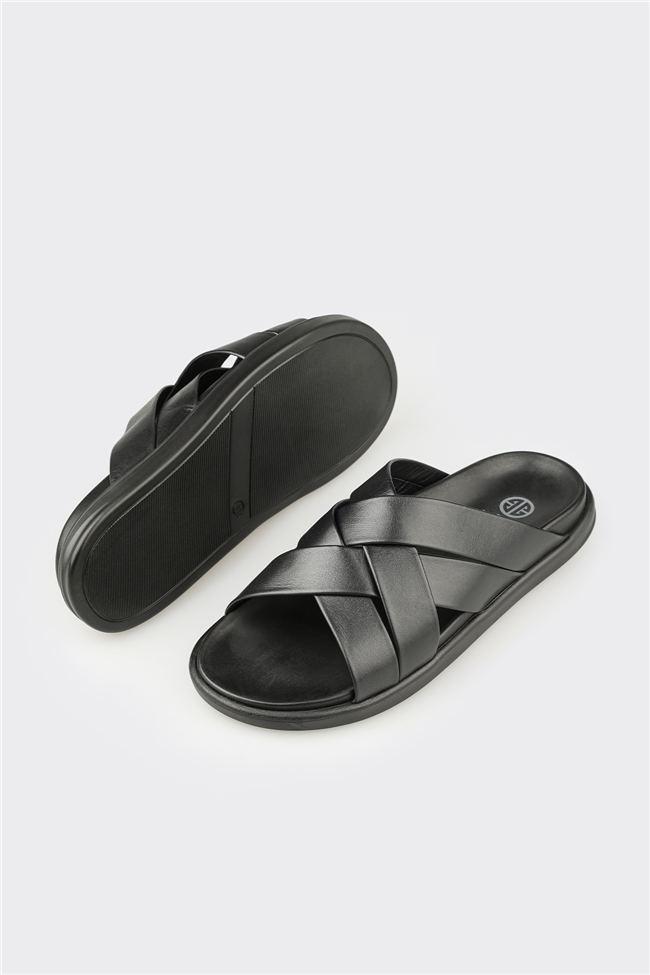 Siyah Deri Erkek Terlik