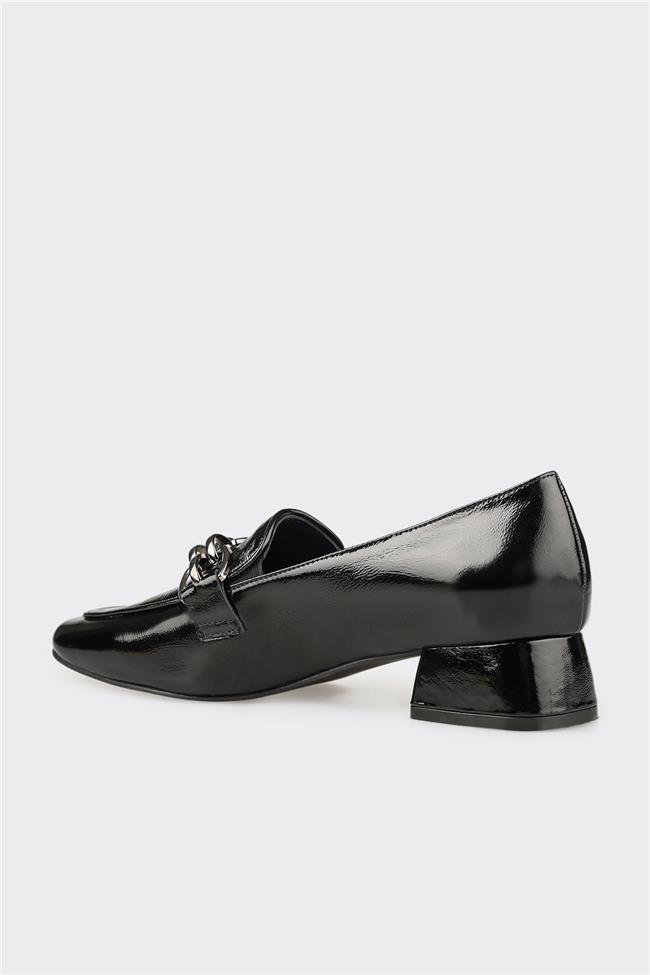 Siyah Deri Kadın Ayakkabı