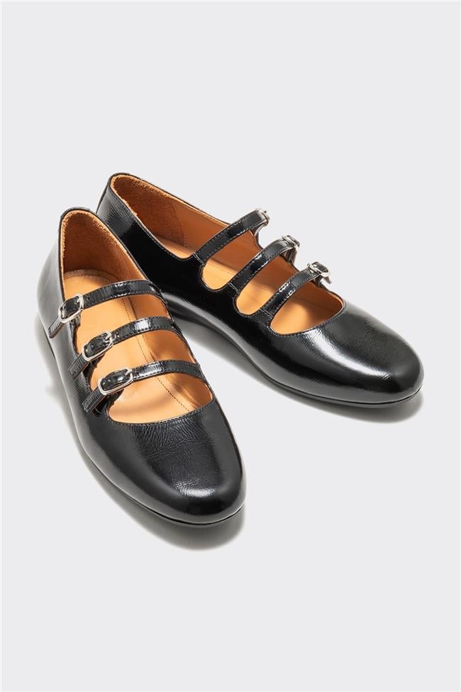 Siyah Deri Kadın Babet