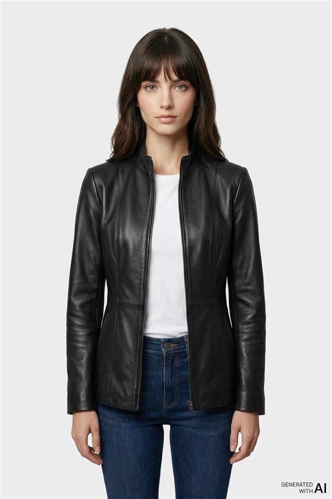 Siyah Deri Kadın Ceket