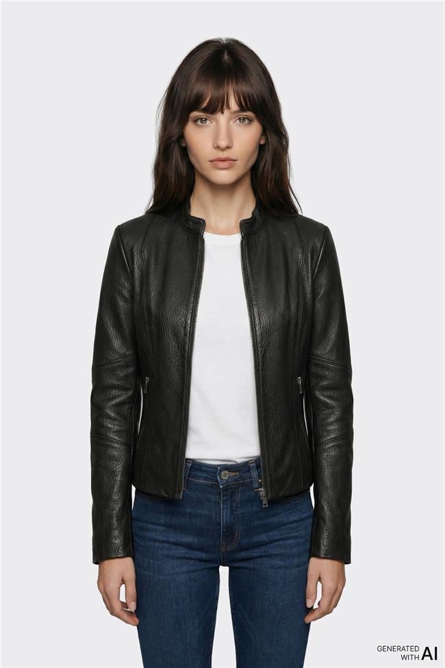 Siyah Deri Kadın Ceket