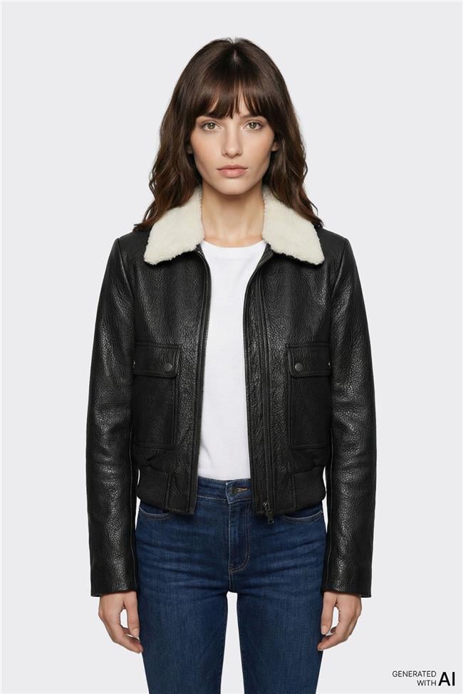 Siyah Deri Kadın Ceket
