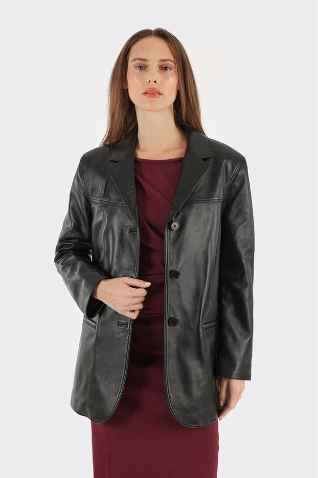 Siyah Deri Kadın Ceket