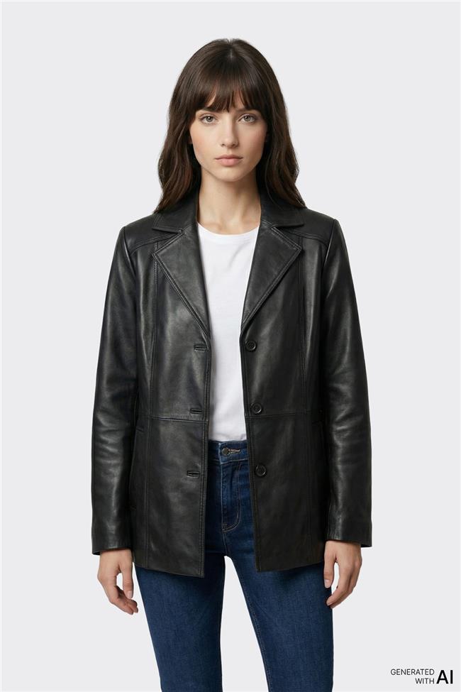 Siyah Deri Kadın Ceket