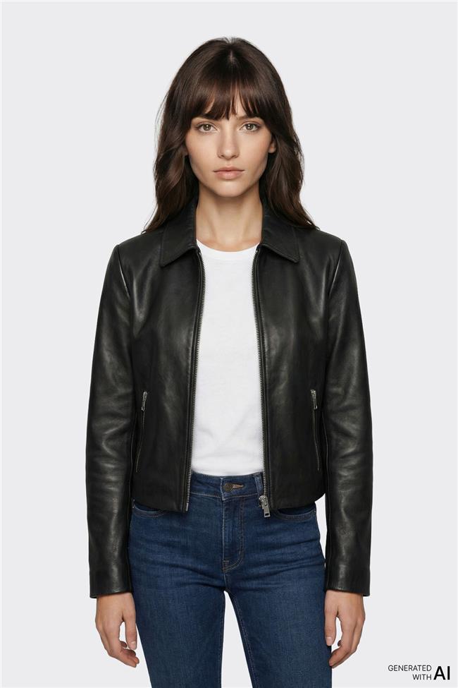 Siyah Deri Kadın Ceket