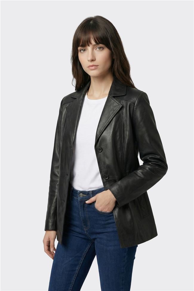 Siyah Deri Kadın Ceket