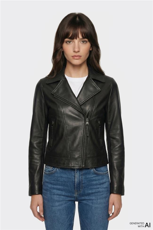 Siyah Deri Kadın Ceket
