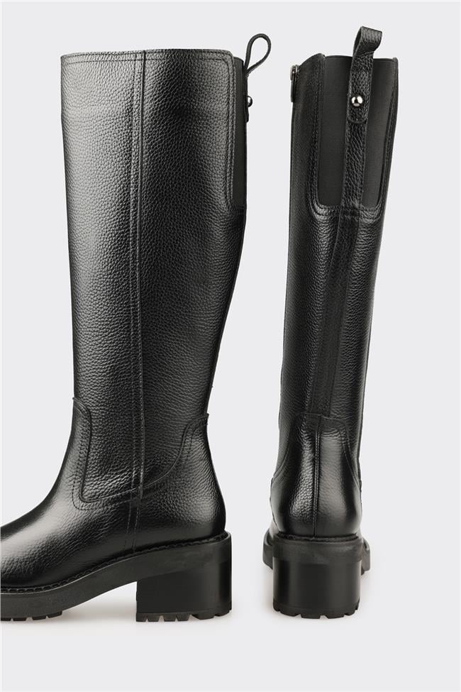 Siyah Deri Kadın Çizme