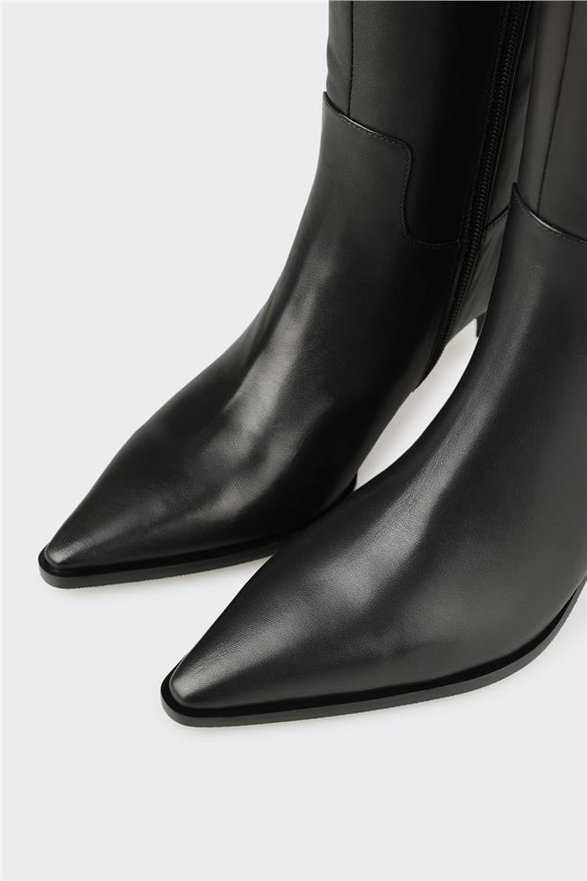 Siyah Deri Kadın Çizme