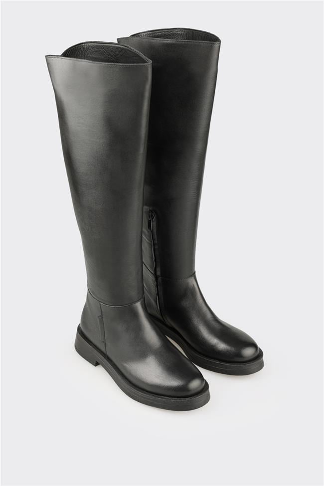 Siyah Deri Kadın Çizme