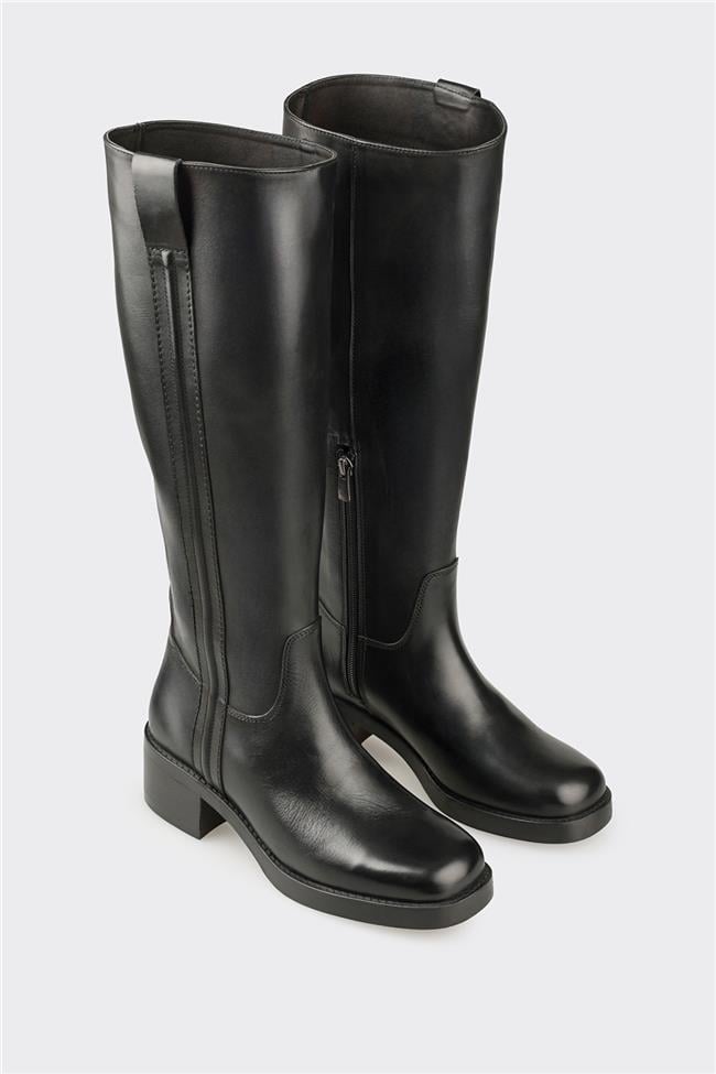 Siyah Deri Kadın Çizme