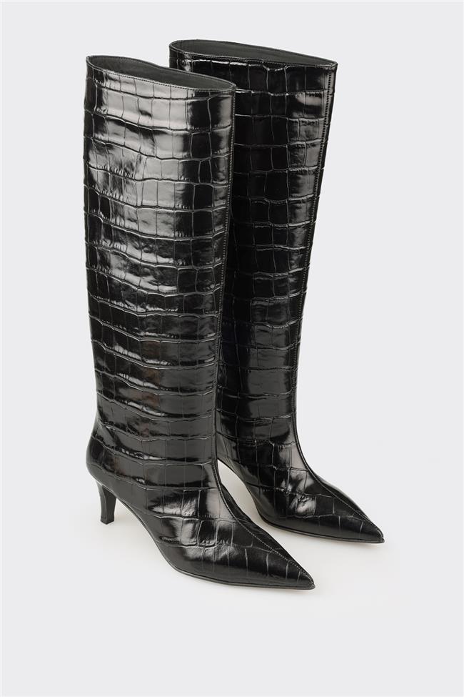 Siyah Deri Kadın Çizme