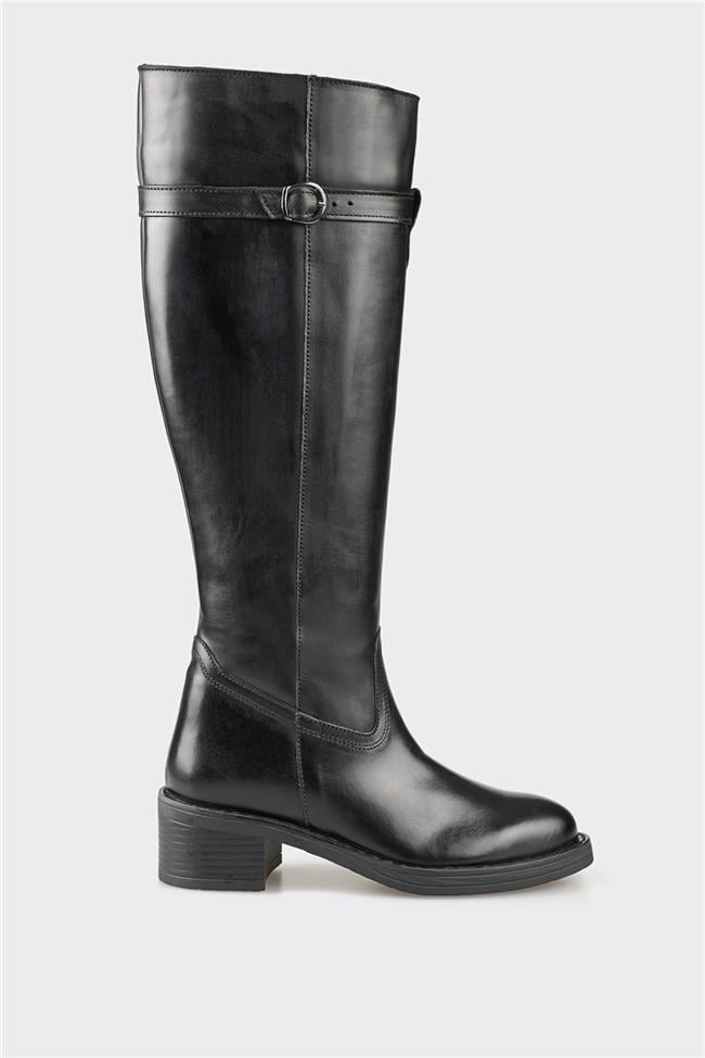 Siyah Deri Kadın Çizme