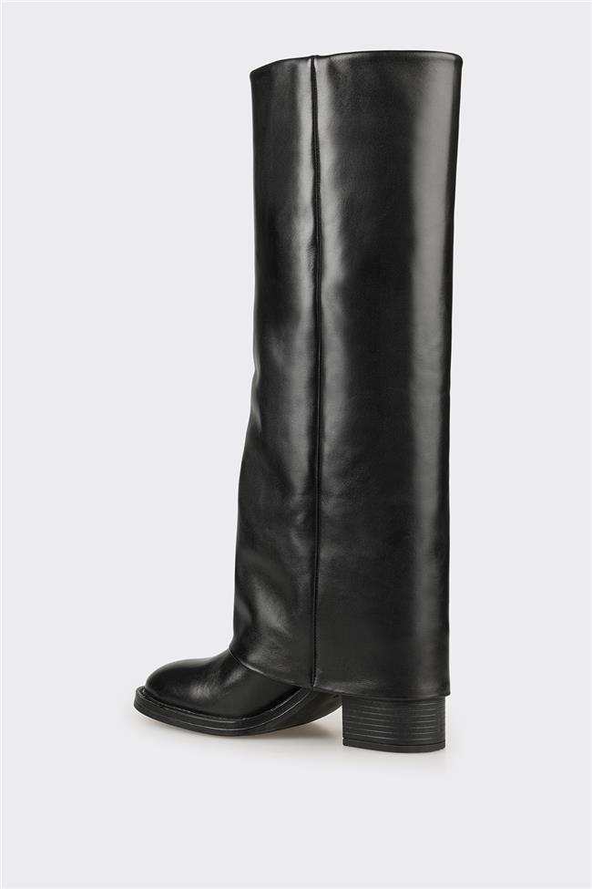 Siyah Deri Kadın Çizme