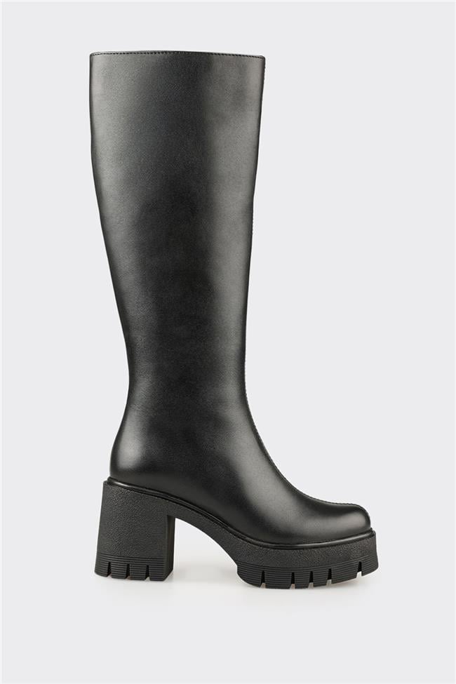 Siyah Deri Kadın Çizme